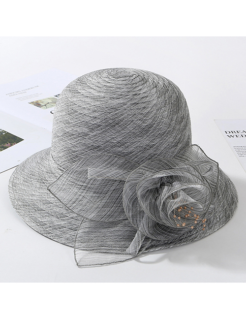 Fashion Gray Organza Flower Foldable Fisherman Hat