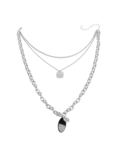 Fashion Silver Color Alloy Chain Black Resin Multi-layer Necklace