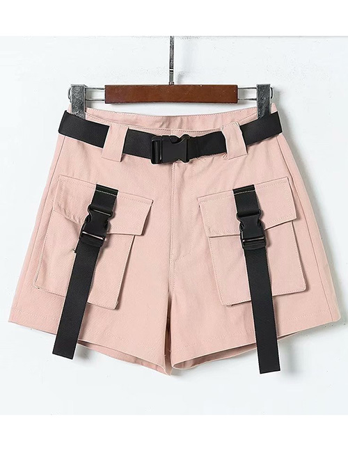 Fashion Pink Belt Stitching A Shorts