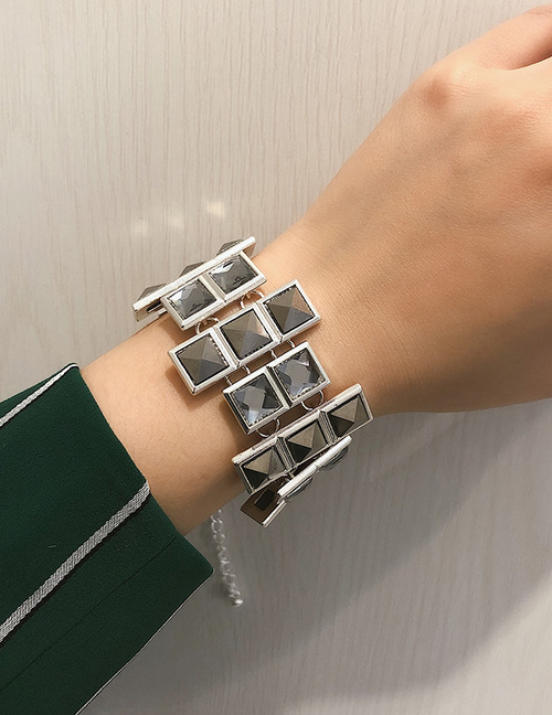 Fashion White K Square Glass Gemstone Irregular Bracelet