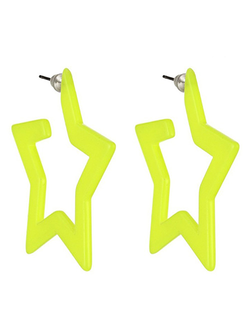 Fashion Fluorescent Yellow Resin Notched Pentagonal Ear Stud