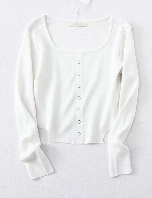 Fashion White Square Collar Single-breasted Sweater Top