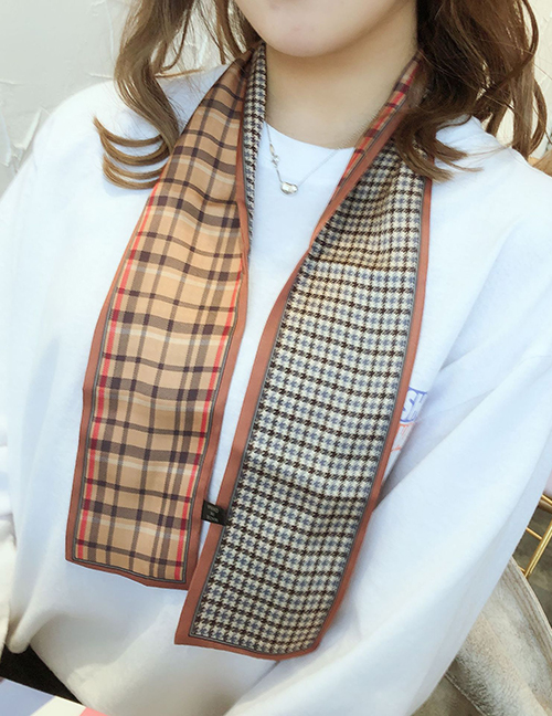 Fashion Small Houndstooth Khaki Houndstooth Multifunctional Small Scarf