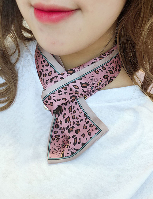 Fashion Leopard Head Pink Animal Print Small Scarf