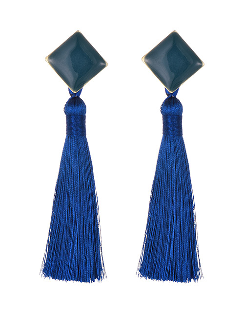 Fashion Royal Blue Alloy Resin Square Tassel Earrings