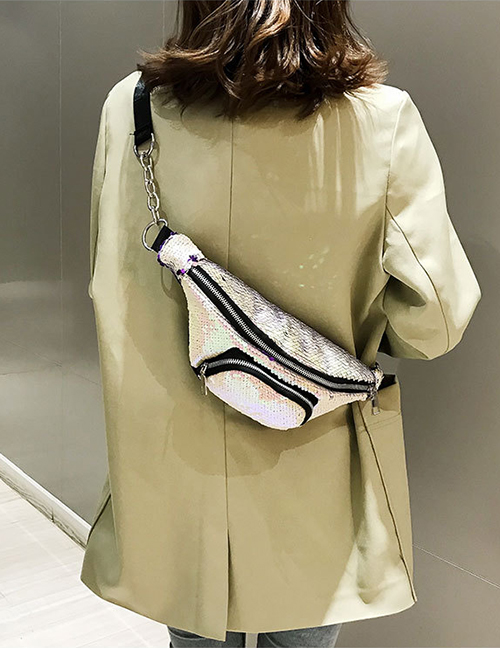 Fashion White Crossbody Single Sequins Shoulder Bag