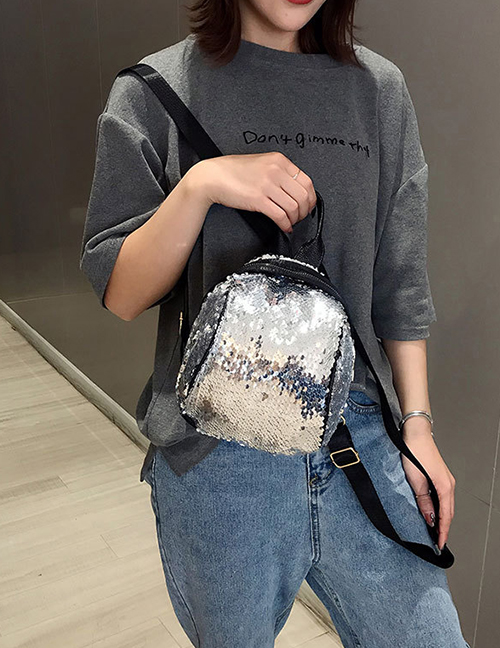 Fashion Silver Sequined Shoulder Backpack