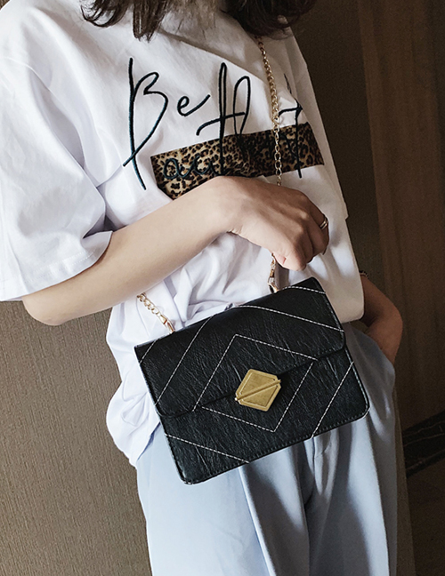 Fashion Black Lingge Embroidery Line Shoulder Messenger Bag