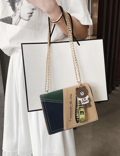Fashion Green + Khaki Contrast Shoulder Shoulder Bag