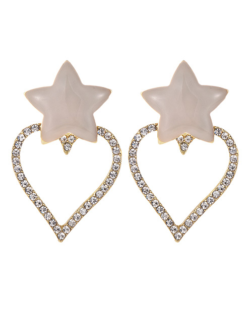 Fashion Khaki Alloy Diamond Resin Love Five-pointed Star Stud Earrings