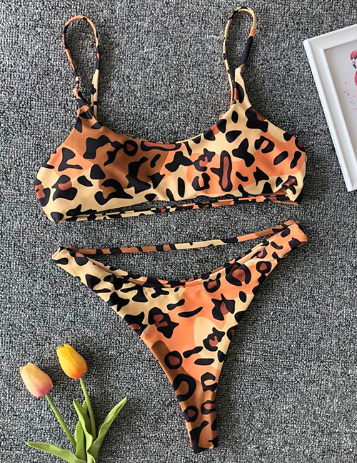 Fashion Leopard Solid Color Split Swimsuit