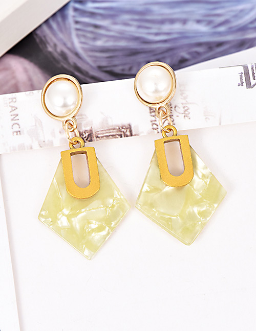 Fashion Yellow Alloy Resin Pearl Diamond Earrings