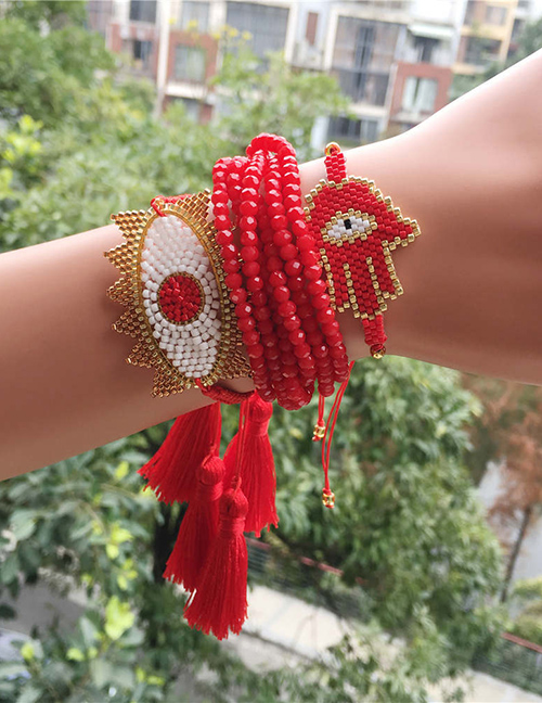 Fashion Red + Gold Eye Suit Woven Bracelet