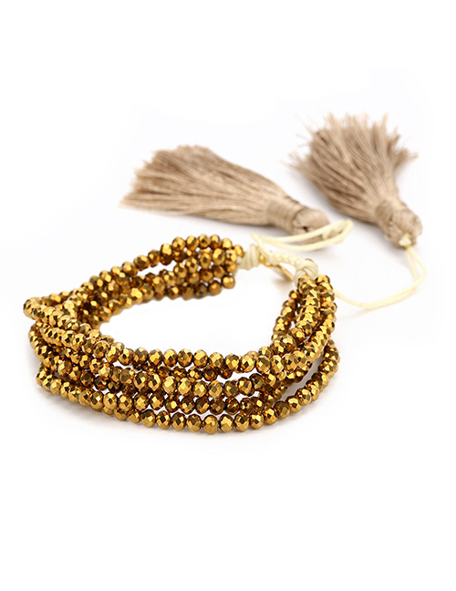 Fashion Gold Pin Set Bracelet Beige Beads Woven Lips