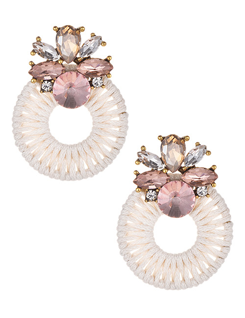 Fashion Pink Alloy Diamond Wax Rope Round Drop Earrings