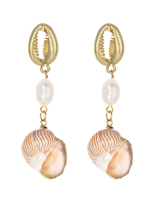 Fashion Gold Alloy Pearl Shell Conch Earrings
