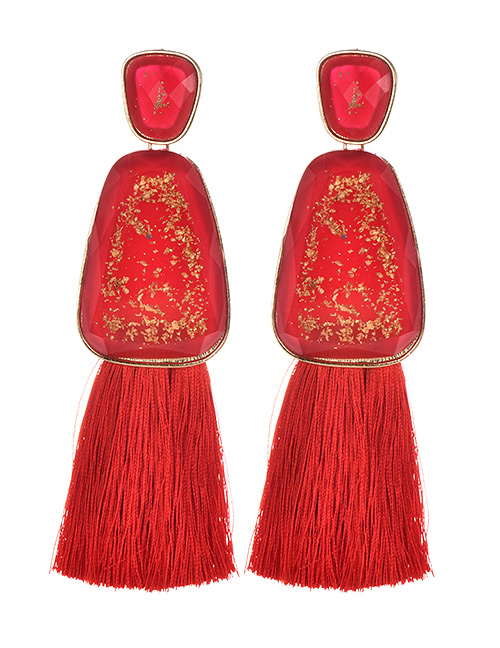 Fashion Red Alloy Resin Geometry Tassel Earrings