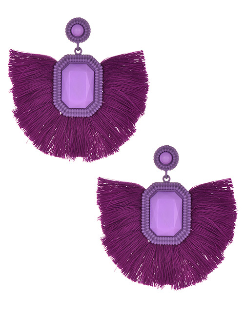 Fashion Purple Resin Square Tassel Earrings