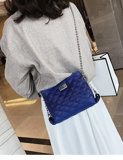 Fashion Blue Pure Color Decorated Shoulder Bag