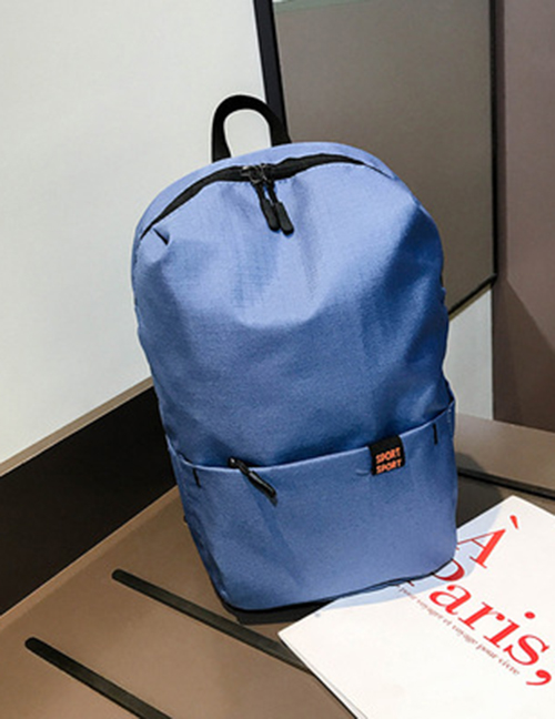 Fashion Ash Blue Pure Color Decorated Backpack