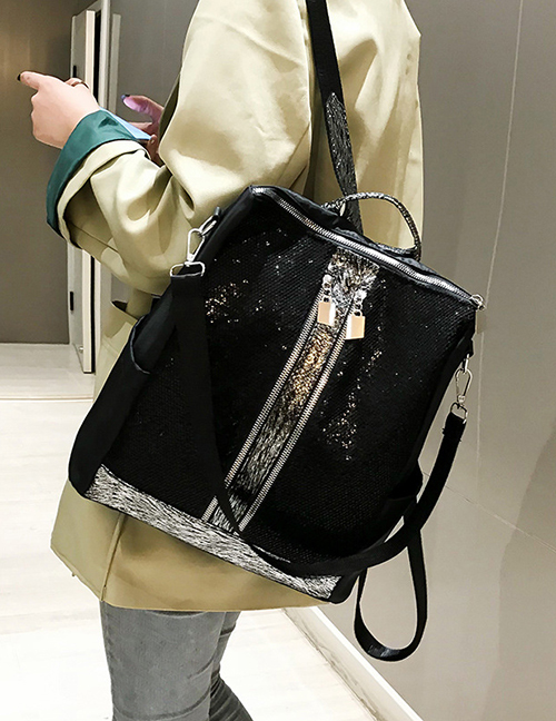 Fashion Black Sequined Mesh Backpack