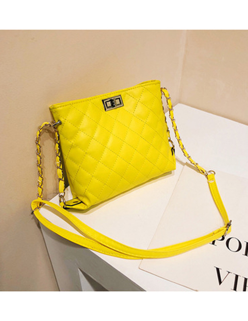 Fashion Yellow Buckle Decorated Pure Color Shoulder Bag