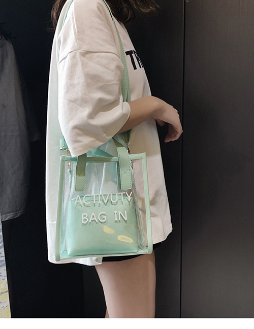Fashion Light Green Transparent Diagonal Single Shoulder Jelly Child Handbag
