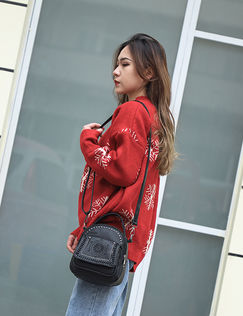 Fashion Black Soft Leather Backpack