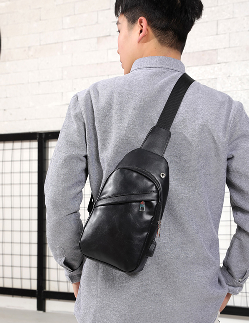 Fashion Black Solid Color Soft Face Pu Single Shoulder Messenger Chest Bag