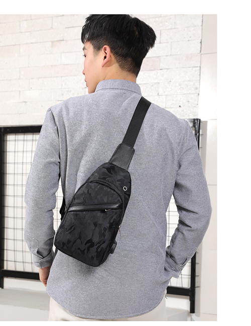 Fashion Black Camouflage Solid Color Soft Face Pu Single Shoulder Messenger Chest Bag