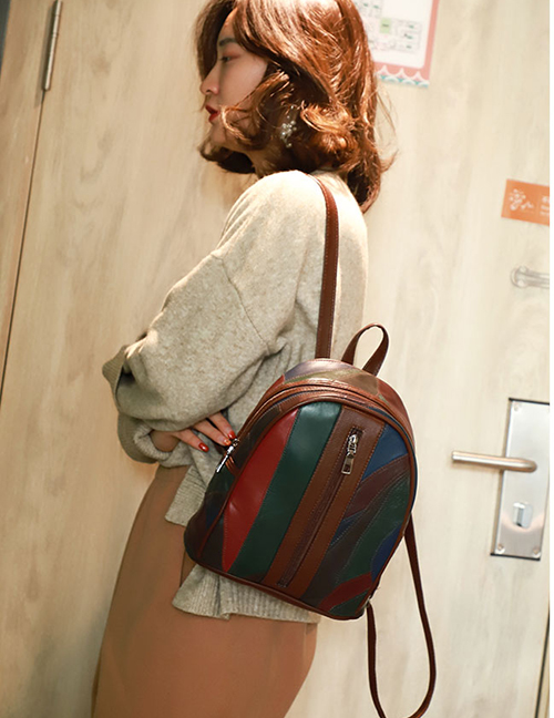 Fashion Dark Brown One-shoulder Portable Backpack