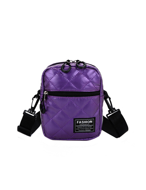 Fashion Purple Embroidery Line Rhombic Crossbody Bag