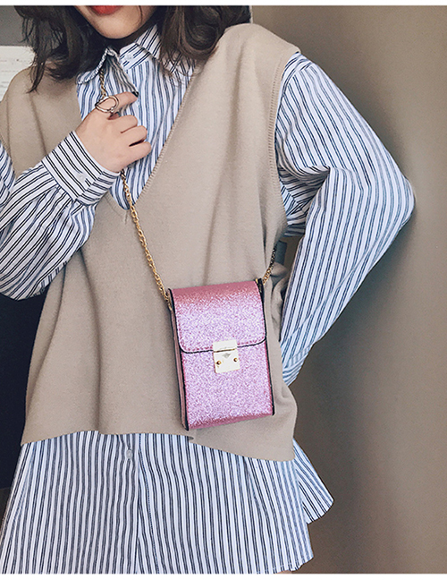 Fashion Pink Sequin Chain Shoulder Messenger Bag