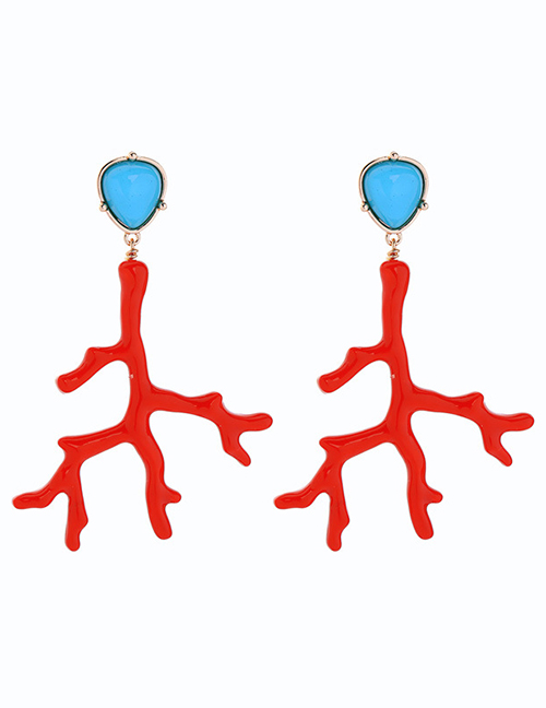 Fashion Red Long Drip Oil-like Coral Stud Earrings