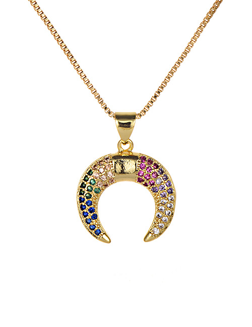 Fashion Gold Copper Inlaid Zirconium Moon Necklace