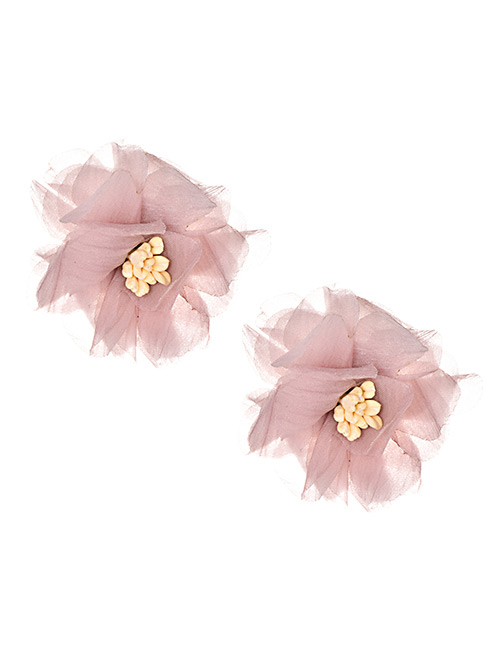 Fashion Leather Powder Mesh Flower Earrings