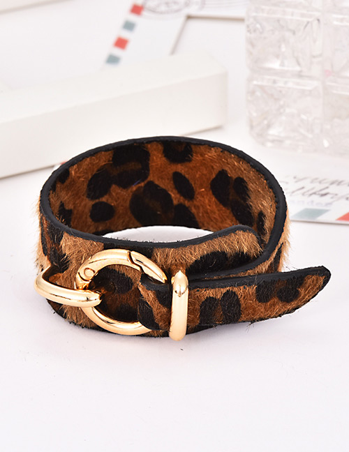 Fashion Leopard Brown Alloy Pu Animal Print Bracelet