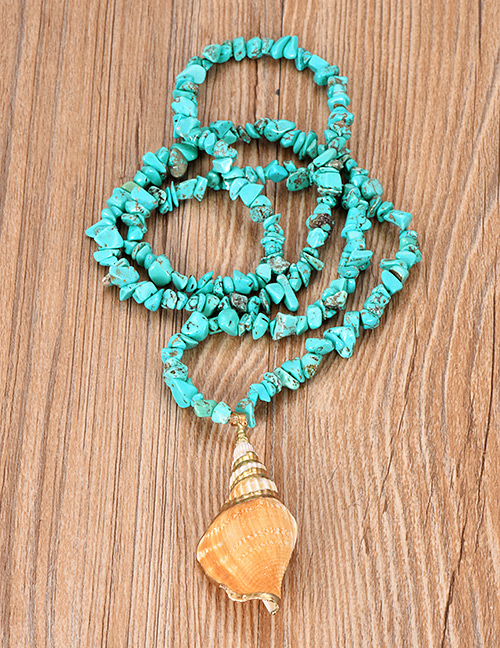 Fashion Lake Green Turquoise Beaded Conch Necklace