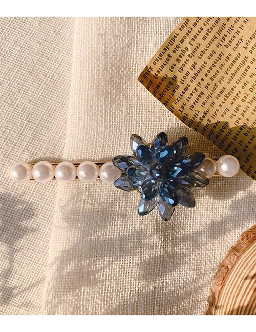 Fashion Blue Crystal Imitation Pearl Crystal Flower Hair Clip