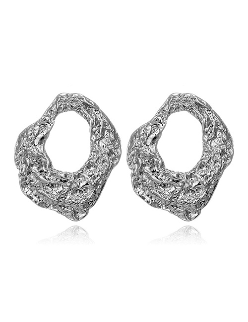 Fashion Silver Geometric Irregular Hollow Fold Round Earrings