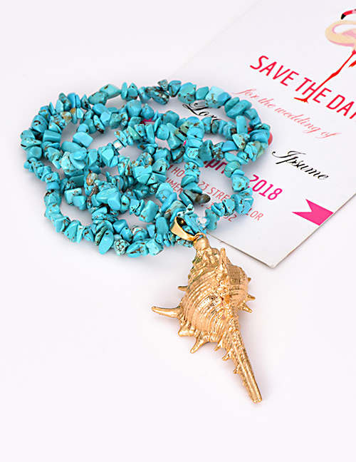 Fashion Blue Natural Crystal Conch Sweater Chain