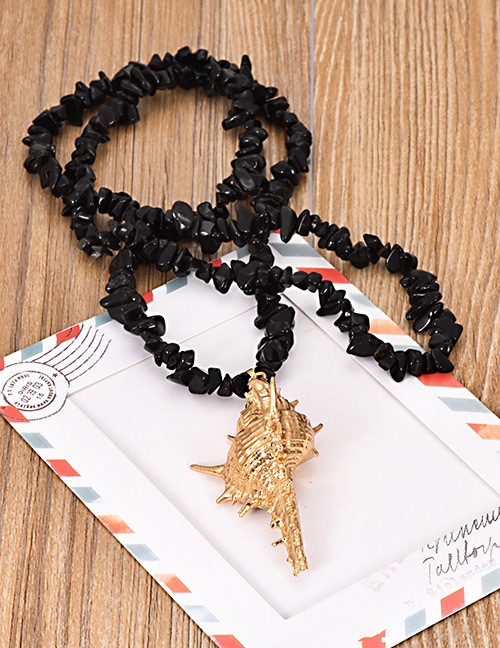 Fashion Black Natural Crystal Conch Sweater Chain