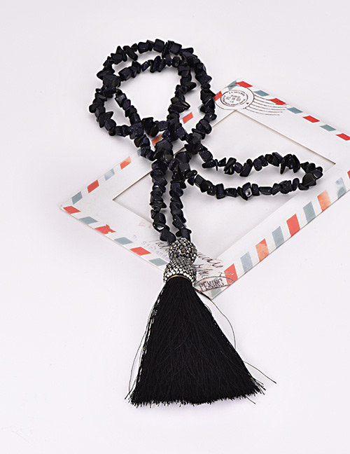 Fashion Black Natural Crystal Tassel Sweater Chain