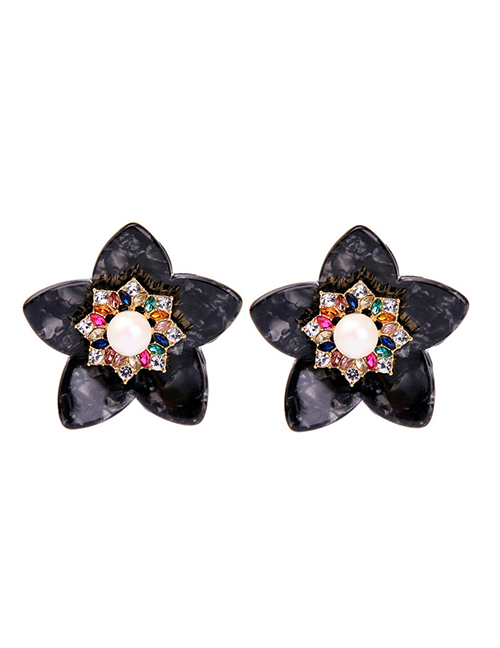 Fashion Black Flower Stud Earrings