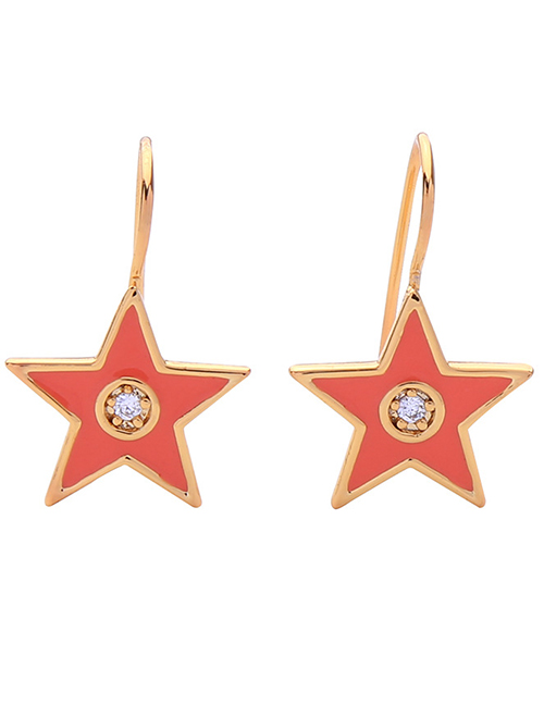 Fashion Red Zircon And Diamond Drop Oil Star Earrings