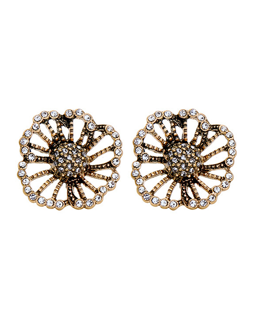Fashion Ancient Gold Diamond Flower Earrings