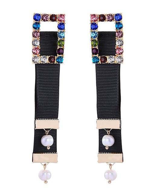 Fashion Black Diamond-studded Pearl Earrings