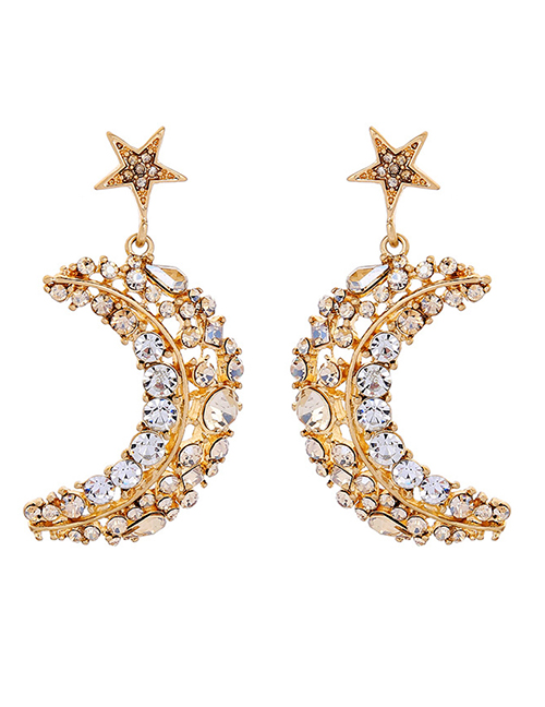 Fashion Gold Diamond Star Moon Stud Earrings