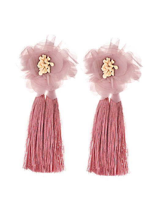 Fashion Pink Mesh Flower Tassel Earrings