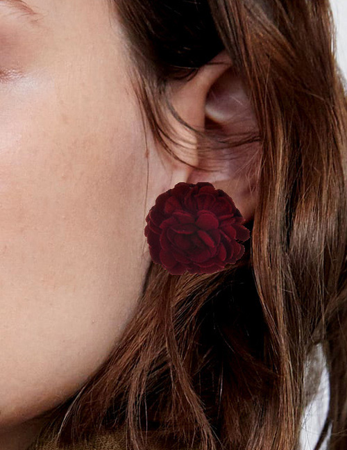 Fashion Wine Red Cloth Flower Earrings